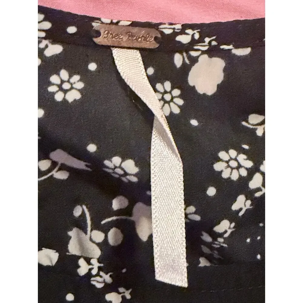 Free People Women’s Size 12 Black White Floral Ruffle Sleeve Mini Dress Boho